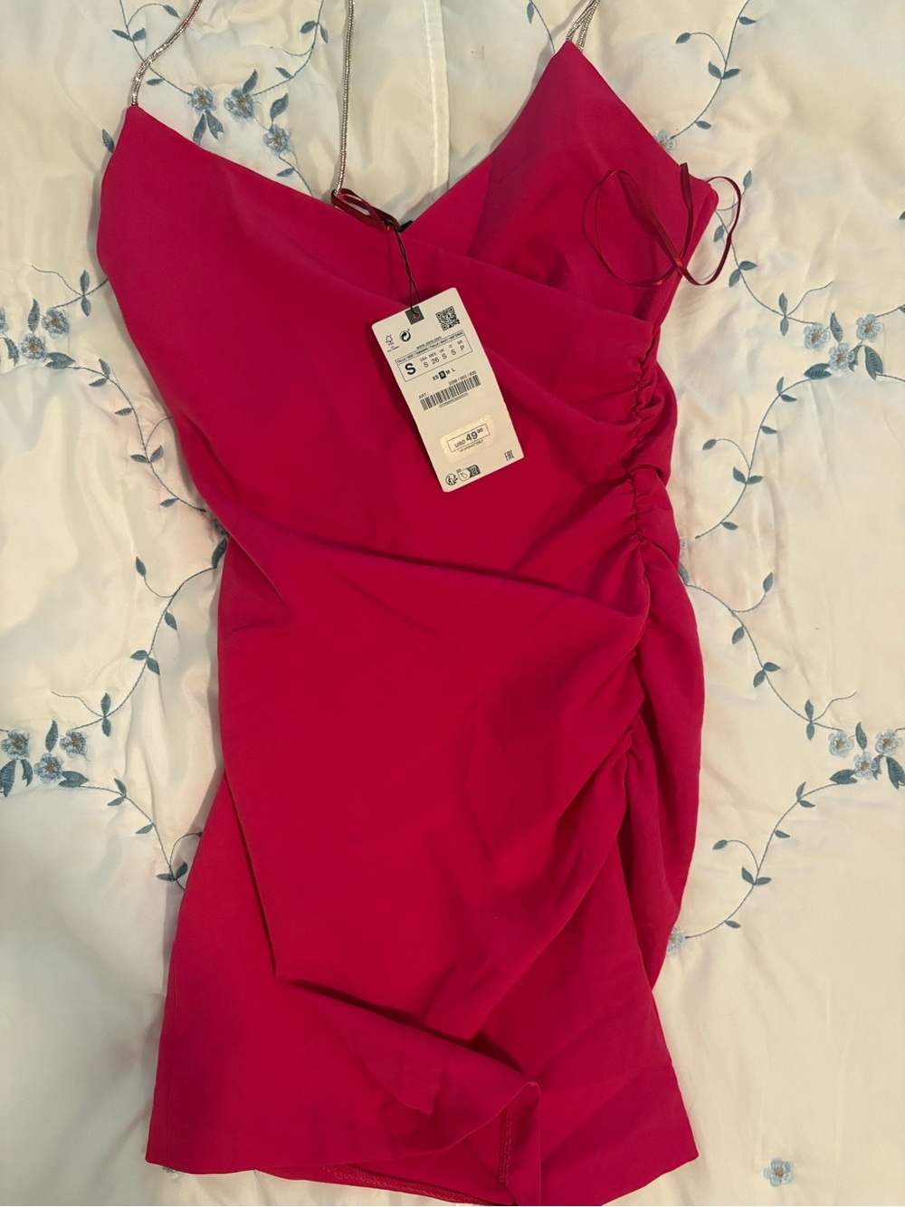 Zara Fuchsia Ruched Mini Dress with Chain Straps